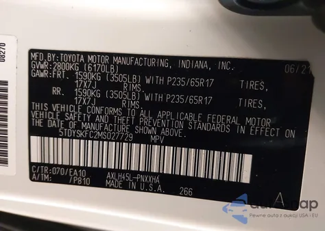 2021 Toyota Sienna Xle from USA, damaged, VIN 5TDYSKFC2MS027729